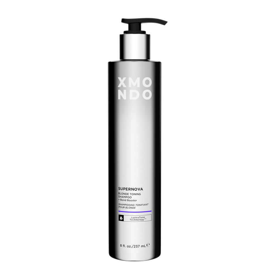 XMONDO bottle front packaging showing vegan violet shampoo benefits