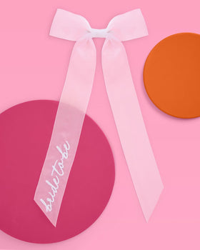 xo, Fetti embroidered "Bride To Be" script close-up emphasizing clarity