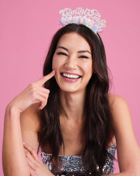 xo, Fetti headband worn by model at party for standout celebration look
