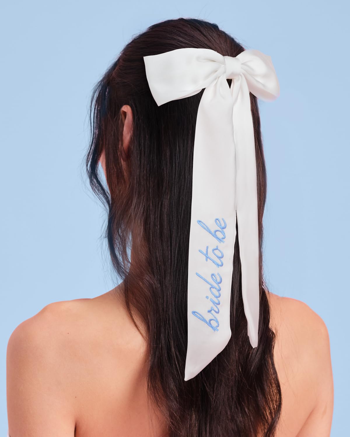 xo, Fetti white satin bow front view adds bridal polish