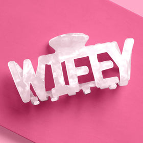 xo, Fetti front view of white marble claw showing glossy bridal finish and polish