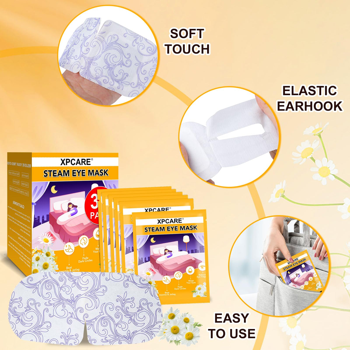 XPCARE mask size comparison with hand showing compact travel-friendly design