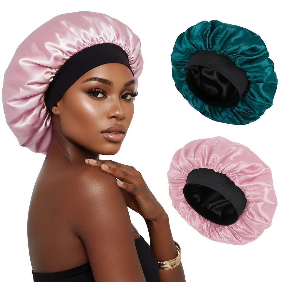 XRACEPHOL front view of pink and teal bonnets showing reversible colors and fit