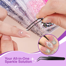 XSEINO rhinestones applied to nails showing precise placement and long-lasting shine