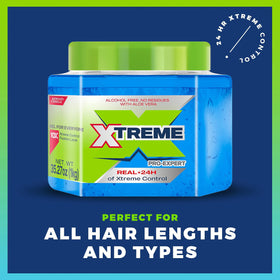 Xtreme gel inside open jar showing crystal-blue texture and smooth spread benefit