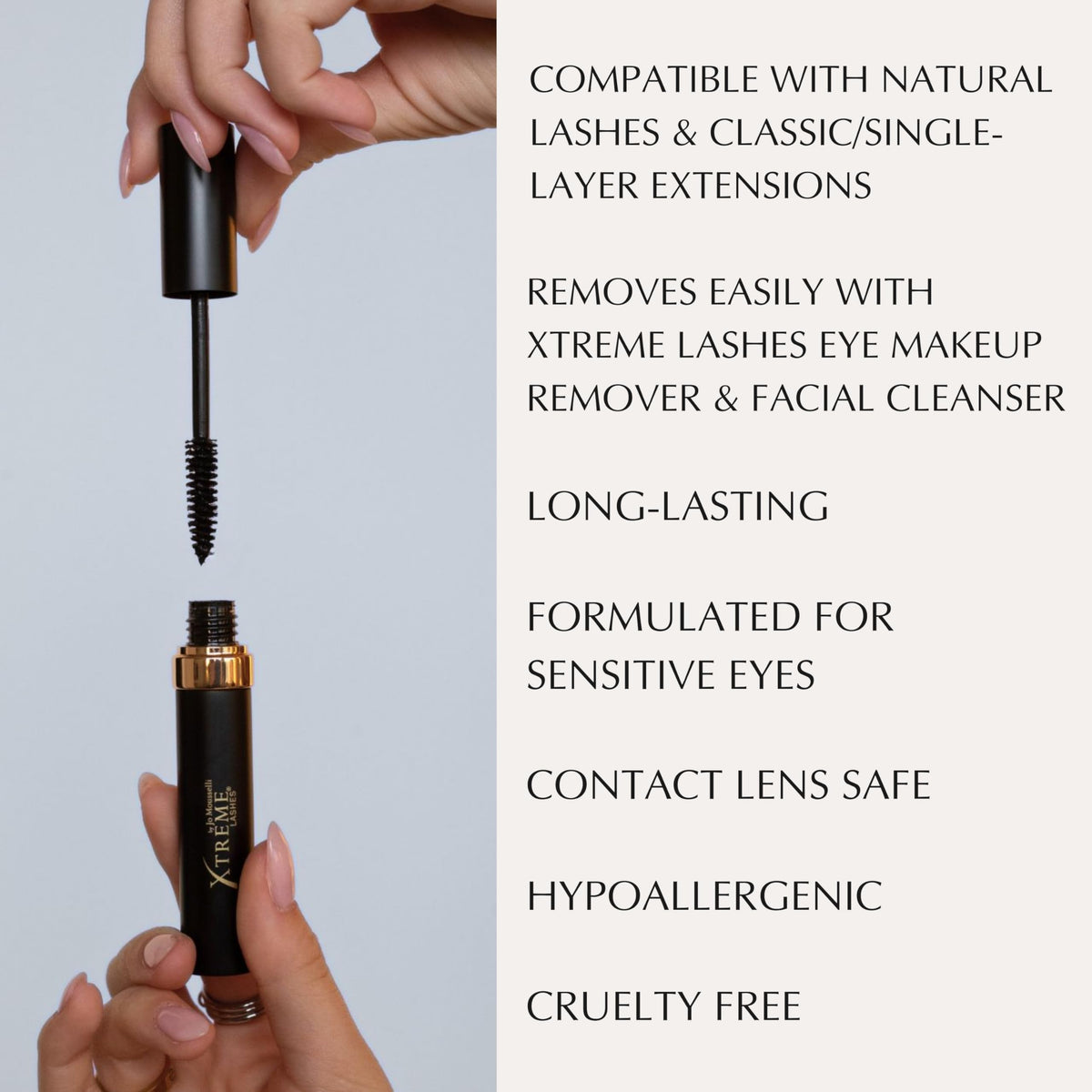 Xtreme Lashes ingredient label closeup showing Vitamin B5 and clean formula