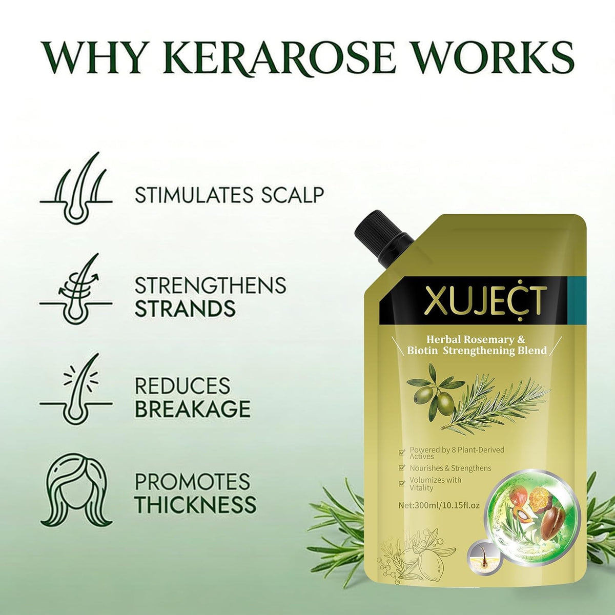 XUJECT close-up label highlighting rosemary and biotin benefits