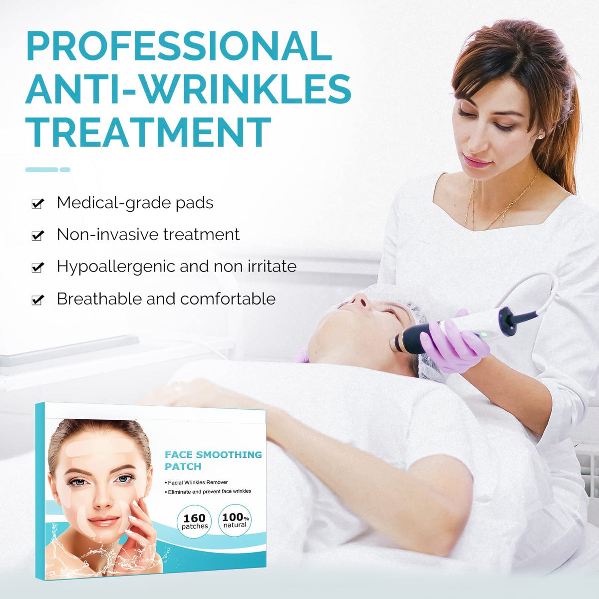 XUNIQ patch placed near upper lip to smooth expression lines