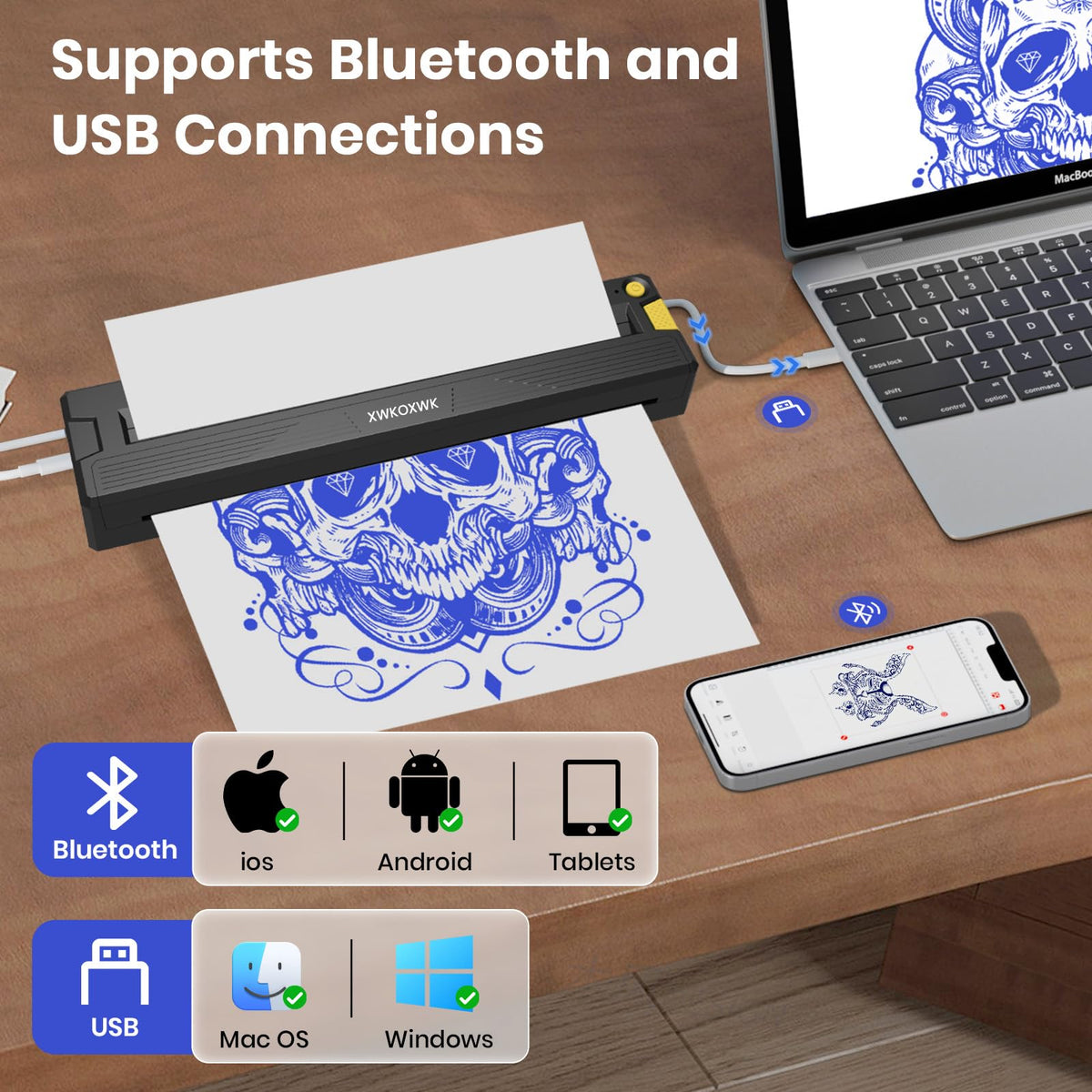 XWKOXWK T16 printing a stencil on practice skin showing clean, inkless transfer