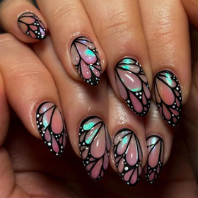 XZMeiLun front packaging showing 3D butterfly press-on nails and neat kit benefit