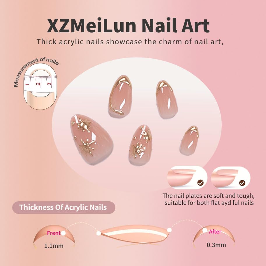XZMeiLun glossy finish on short almond shape showing smooth durable acrylic surface