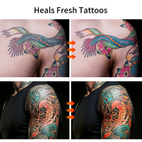 YAFUSIPE being applied to tattooed arm to hydrate and reduce irritation