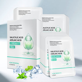 YAFUSIPE front packaging showing 10 acne sheet masks and product benefits