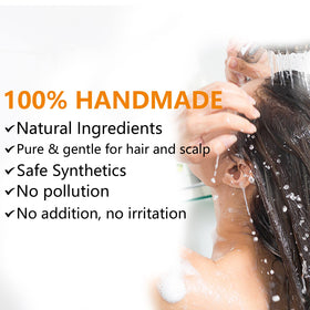 YAFUSIPE shampoo bar in use creating foam on wet hair for easy cleansing