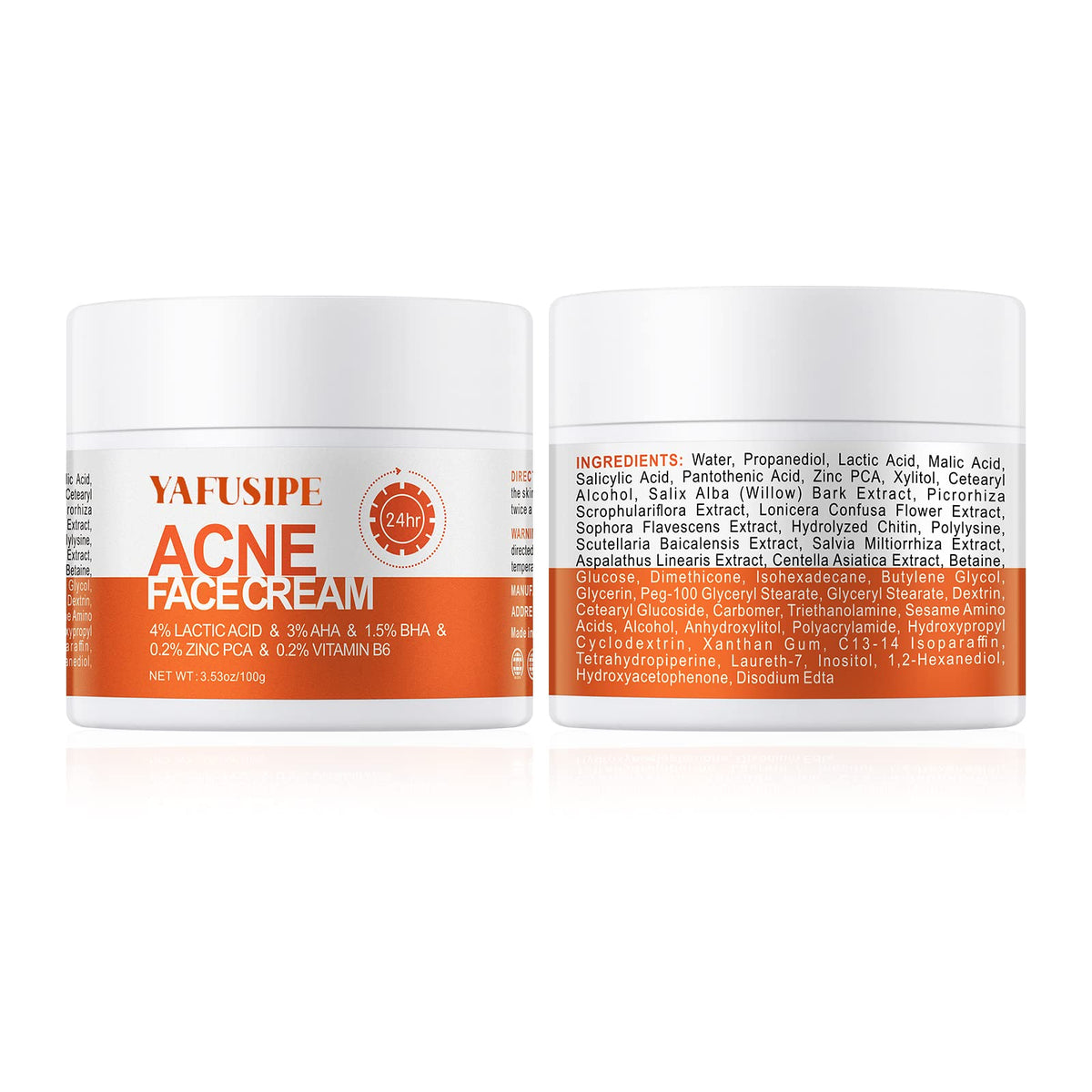 YAFUSIPE ingredient label close-up highlighting acid blend and skin-support benefits