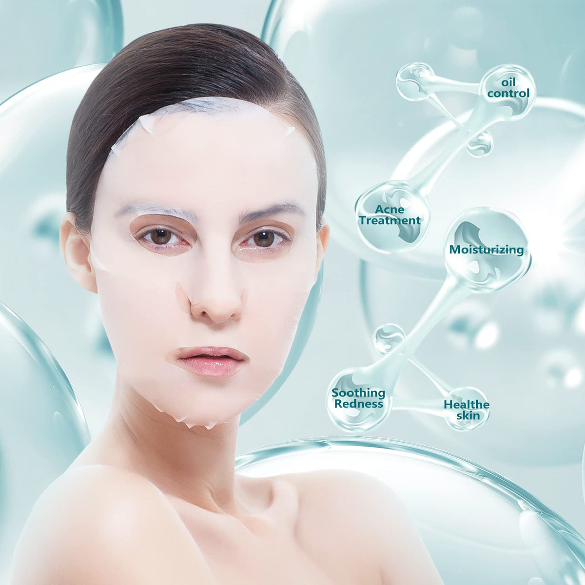 YAFUSIPE mask applied to model face demonstrating targeted breakout care