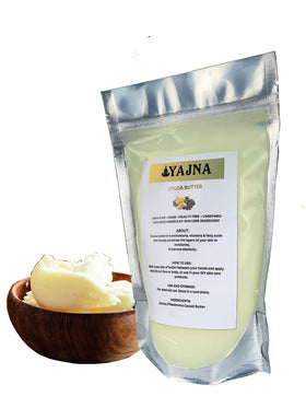 Yajna cocoa butter open showing creamy ivory texture and easy blending benefit