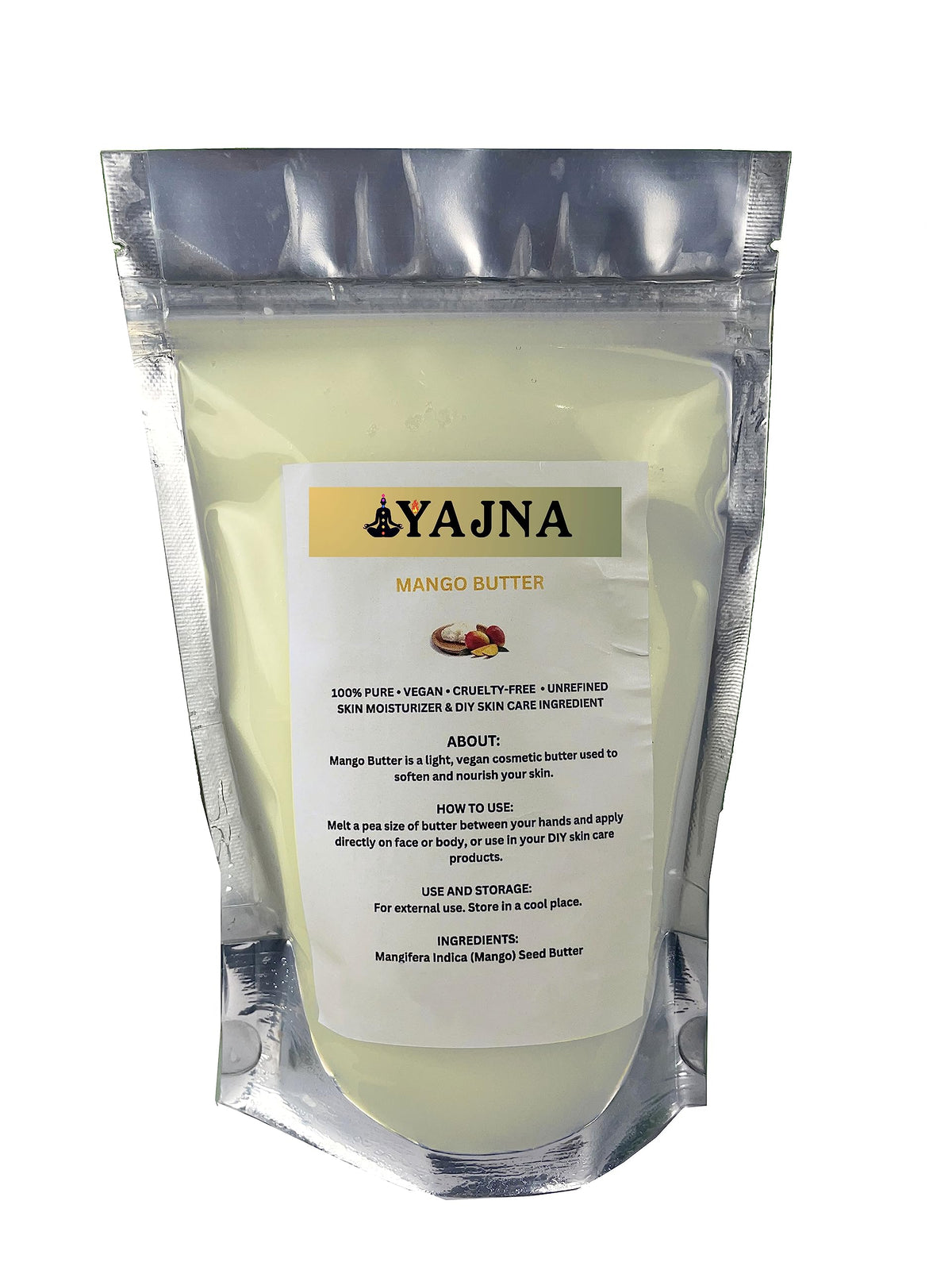 Yajna mango butter jar front view showing pure packaging and natural hydration