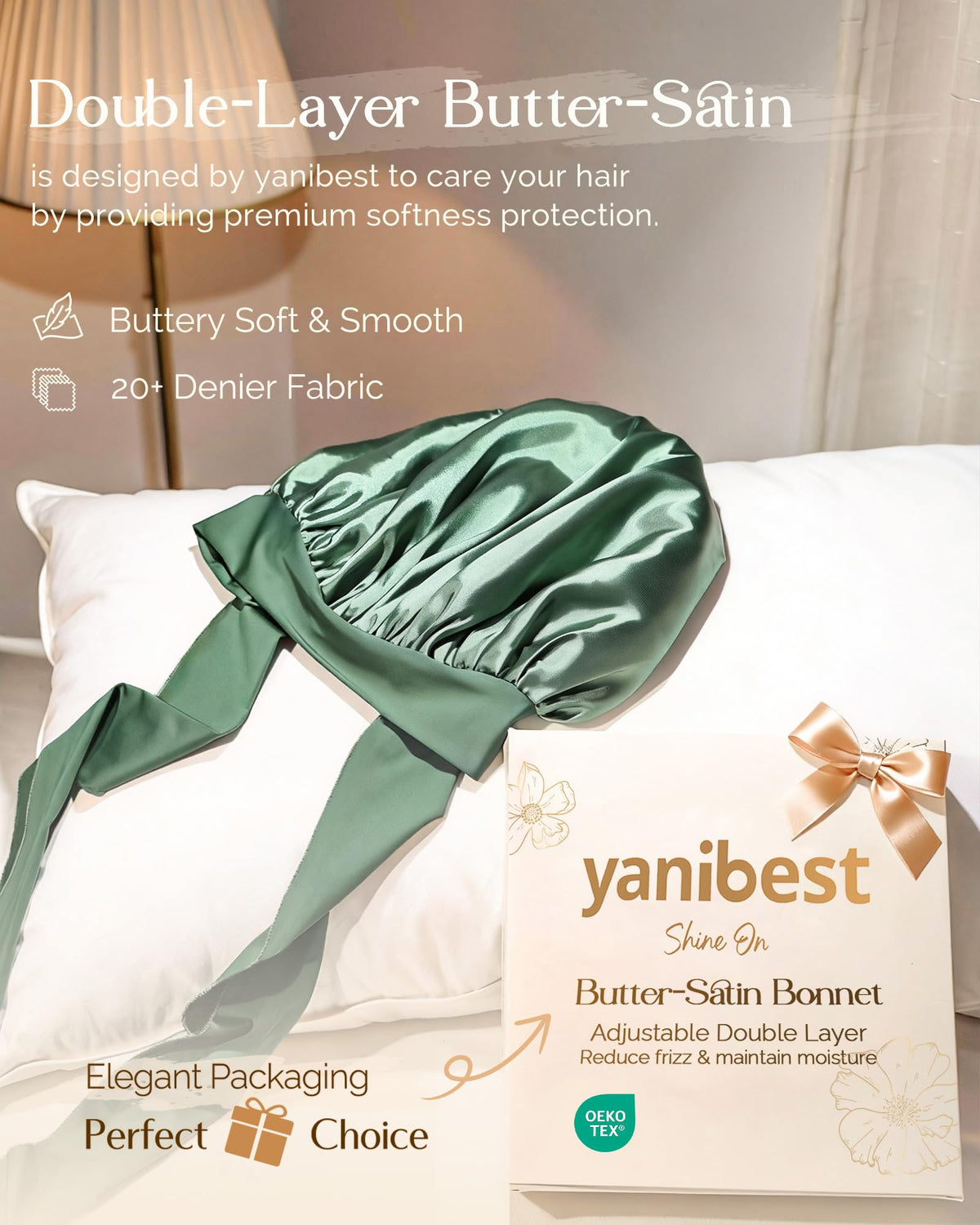 YANIBEST bonnet close-up texture of butter-satin fabric for gentle protection