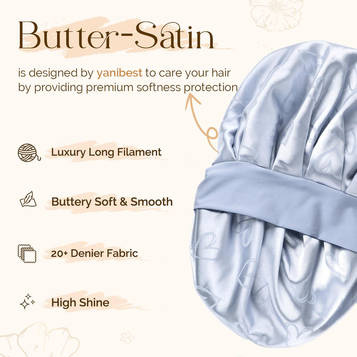 YANIBEST close-up of satin texture preserving hair moisture and shine
