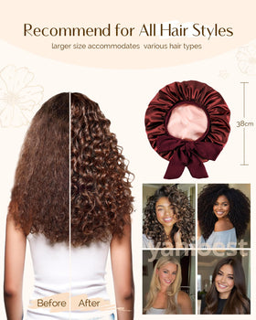 YANIBEST bonnet worn by woman with curly hair preserving curls and reducing frizz