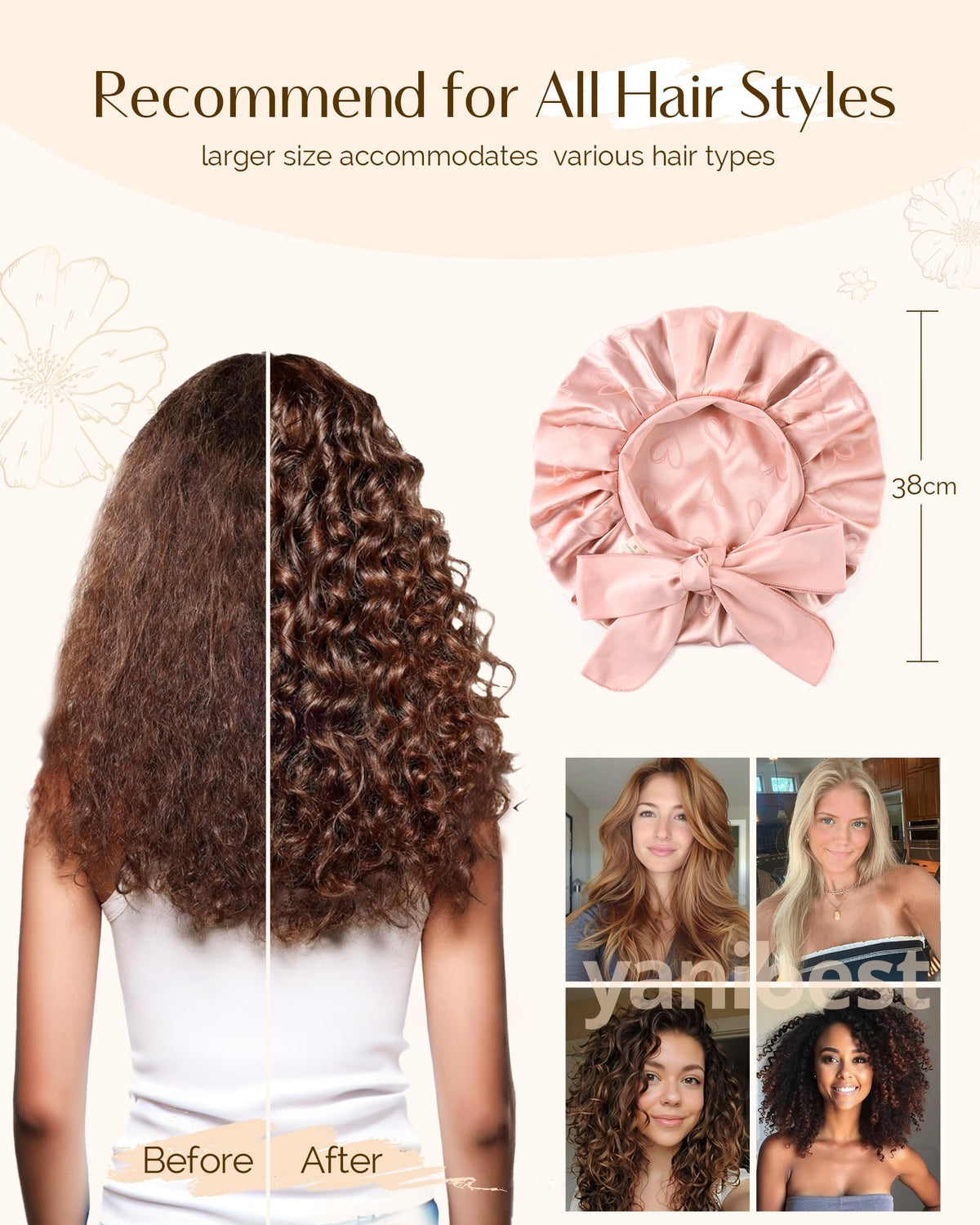 YANIBEST bonnet in use on sleeping woman preserving curls overnight