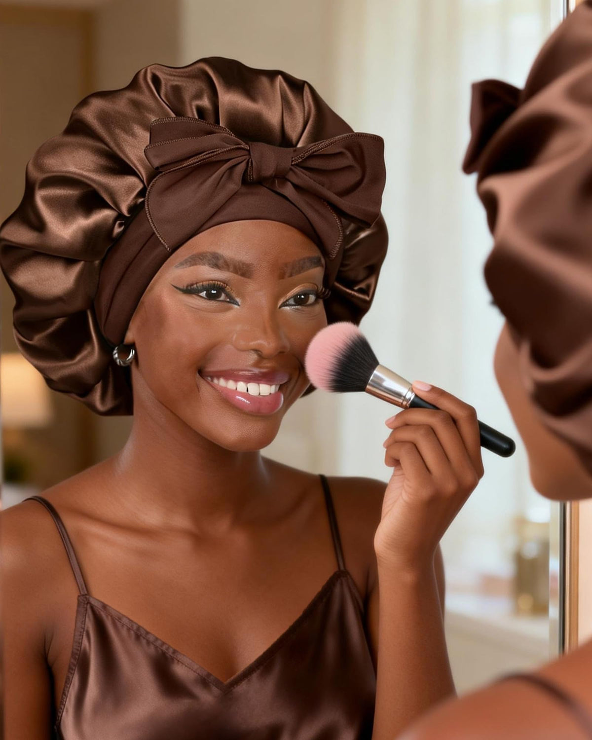 YANIBEST bonnet worn while sleeping illustrating hair protection overnight