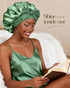YANIBEST bonnet worn while sleeping demonstrating frizz reduction and comfort