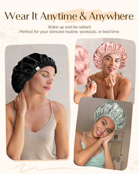 YANIBEST bonnet in bedroom lifestyle scene protecting hair during sleep