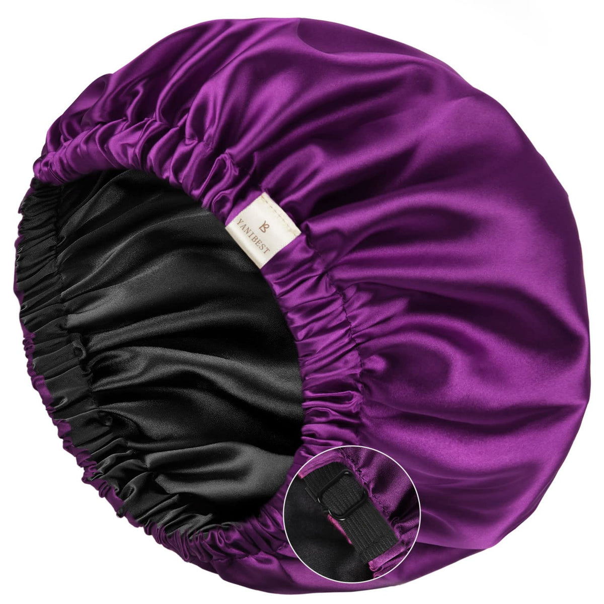 YANIBEST bright purple bonnet front view shows secure fit and smooth finish
