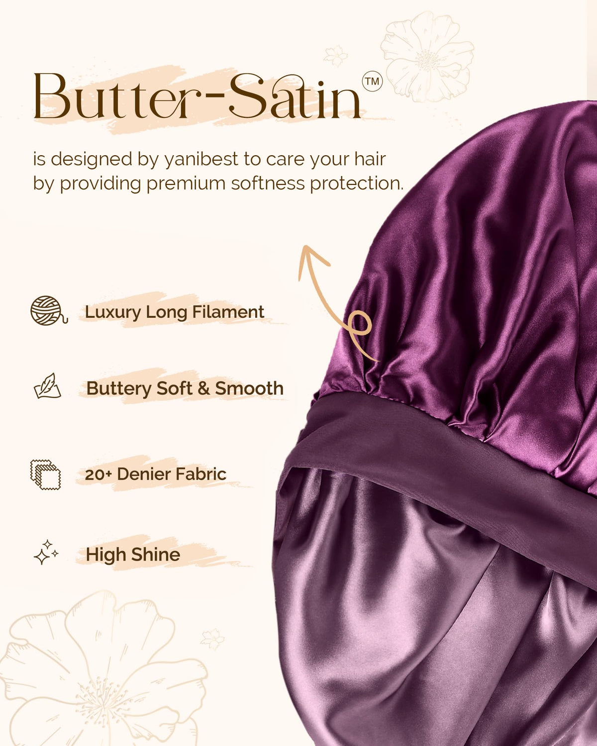 YANIBEST close-up of butter-satin fabric revealing smooth texture benefit