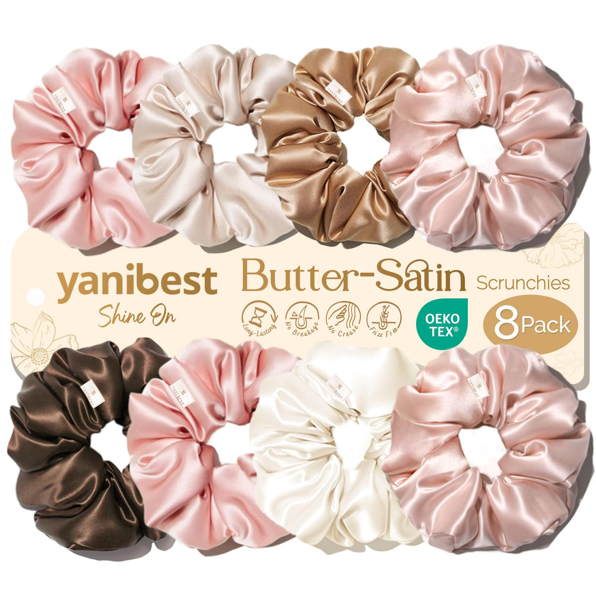 YANIBEST front box with eight scrunchies showing neat storage and gifting benefit