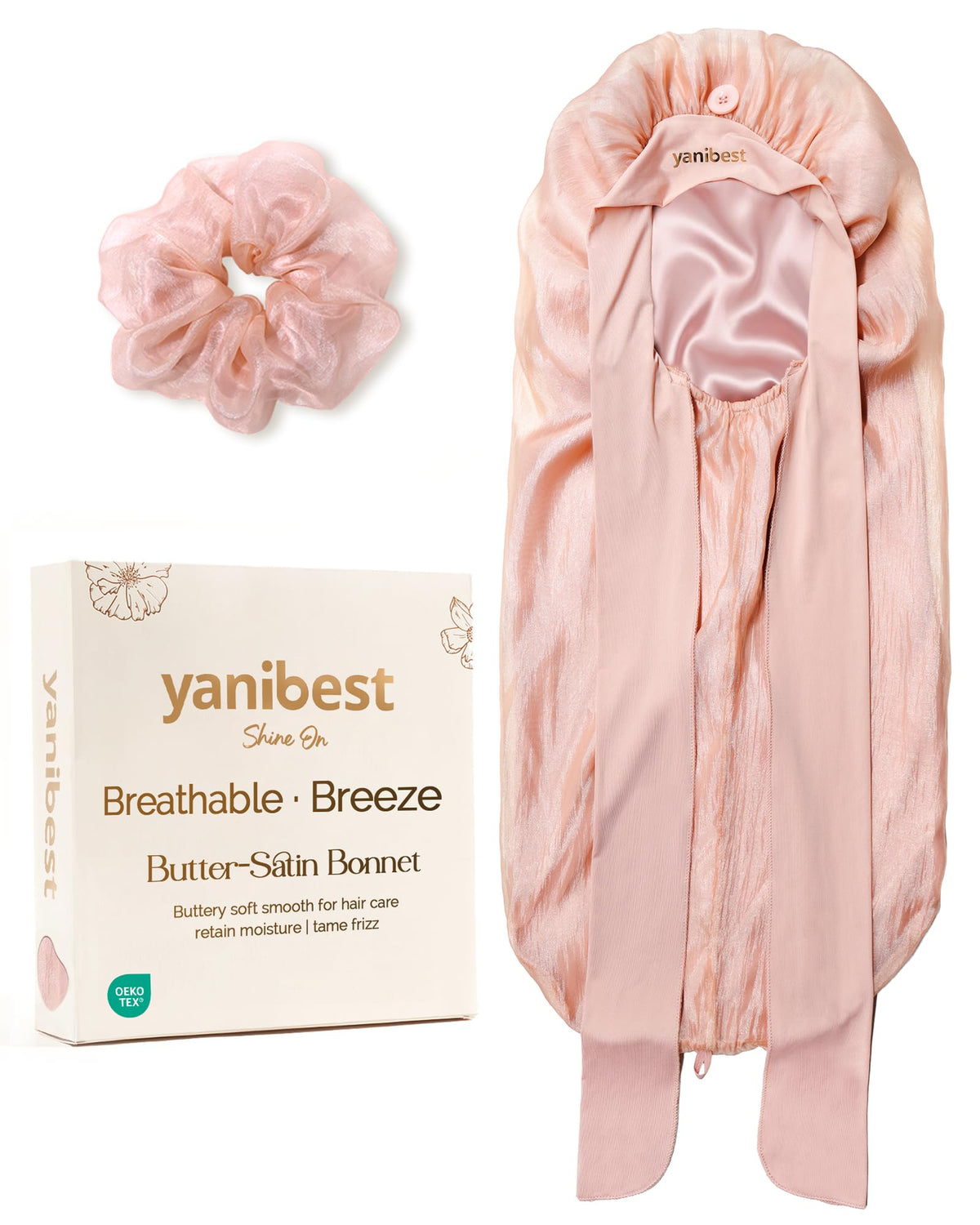 YANIBEST front view of pink braid bonnet showing fit and style benefits