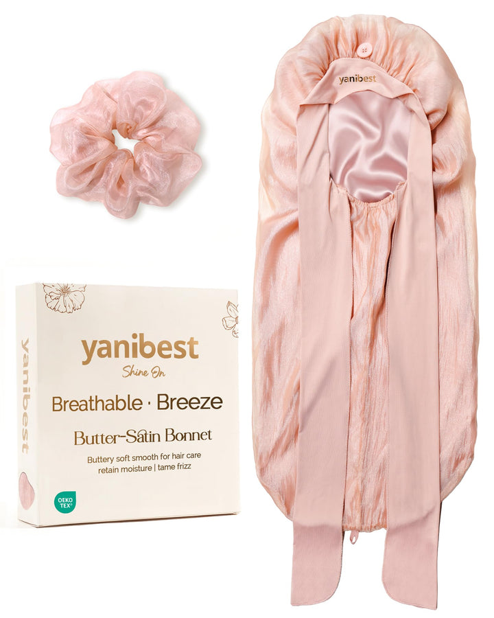 YANIBEST front view of pink braid bonnet showing fit and style benefits