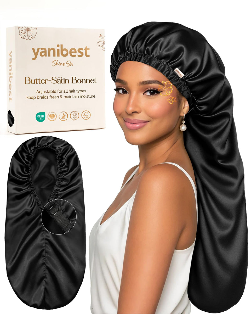 YANIBEST front view of bonnet showing shape and smooth satin for protection
