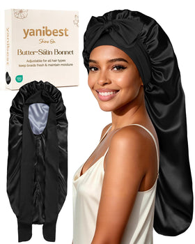 YANIBEST front view satin sleep bonnet shows full coverage and secure fit
