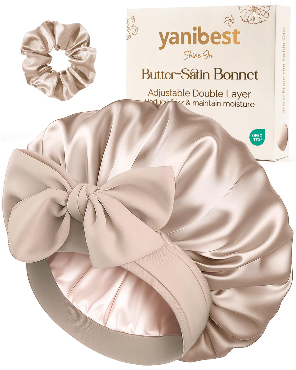 YANIBEST front view champagne bonnet shows secure stylish protection
