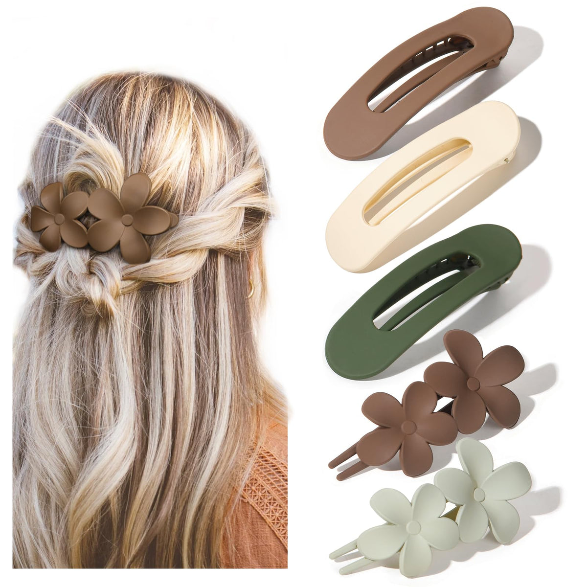 YANIBEST front view showing five flat clips and color variety for versatile styling