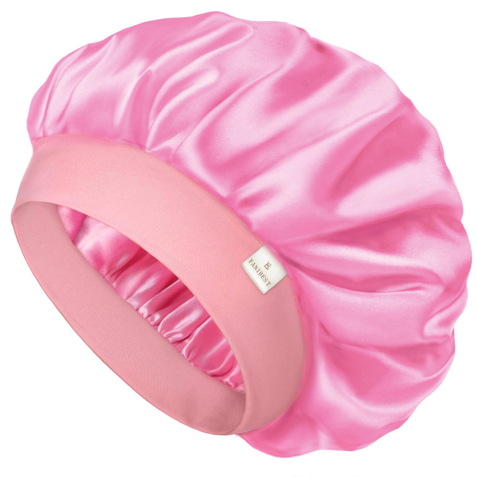 YANIBEST front view light pink bonnet showing smooth satin and neat finish benefit: reduces friction