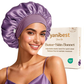YANIBEST front view bonnet packaging showing product and logo, protective sleepcap benefit