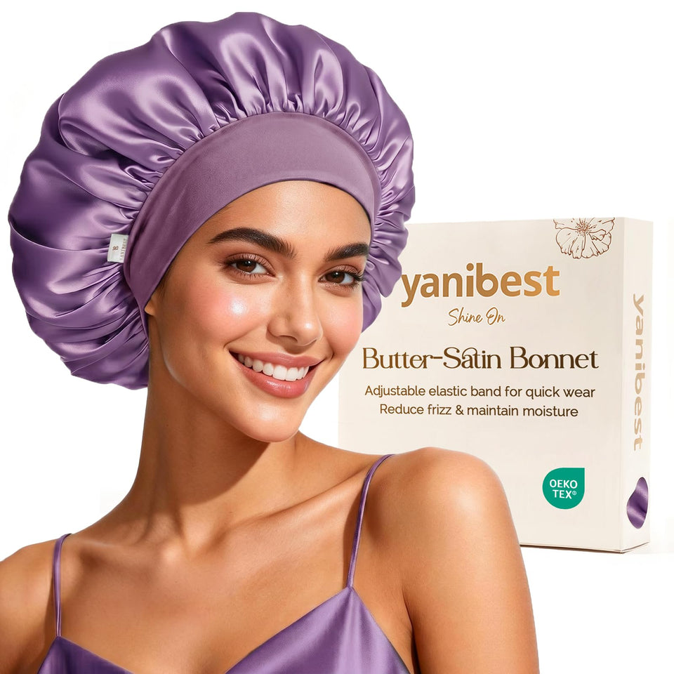 YANIBEST front view bonnet packaging showing product and logo, protective sleepcap benefit
