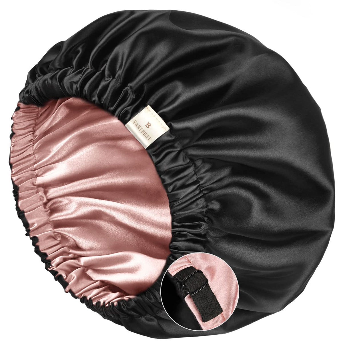 YANIBEST front view pink bonnet showing fit and style benefit of hair protection