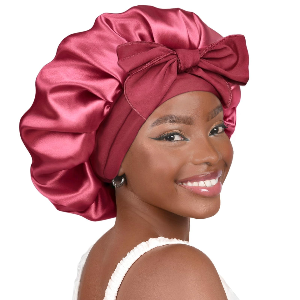 YANIBEST front view bonnet showing color and fit, protects hair overnight