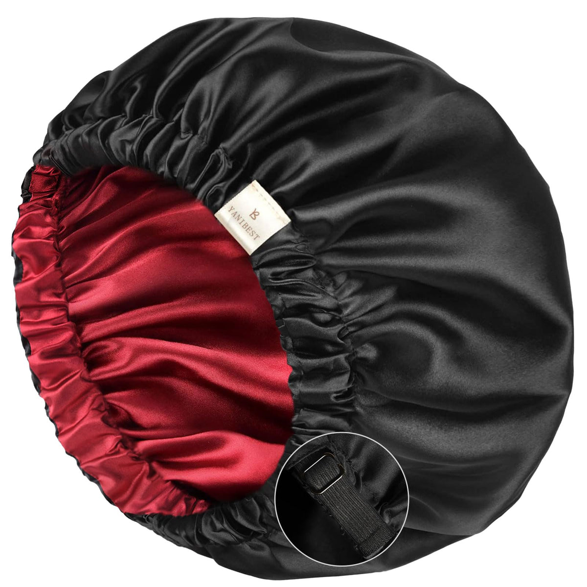 YANIBEST front view satin bonnet showing full coverage and smooth finish for gentle sleep protection