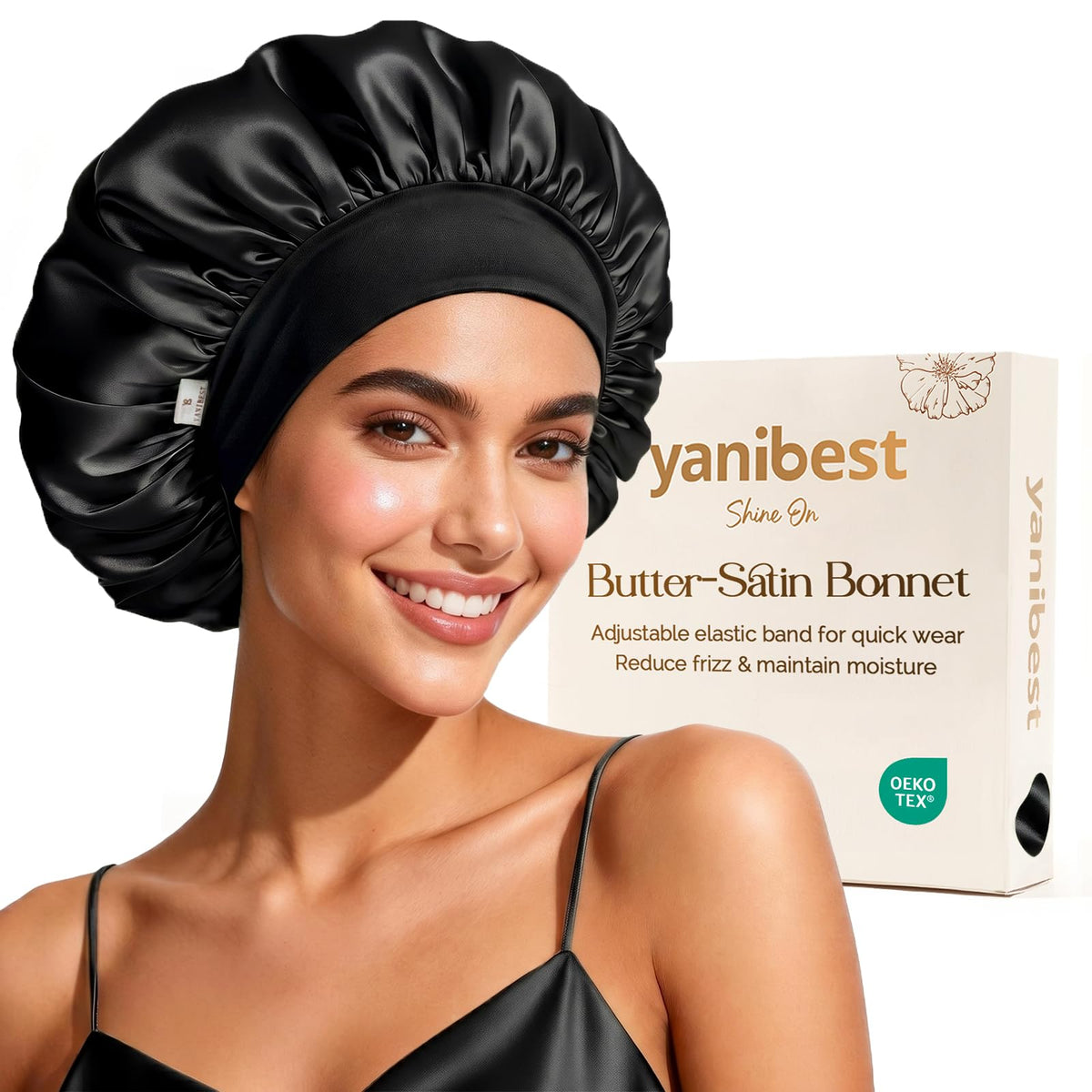 YANIBEST front view of satin bonnet showing full coverage and comfort