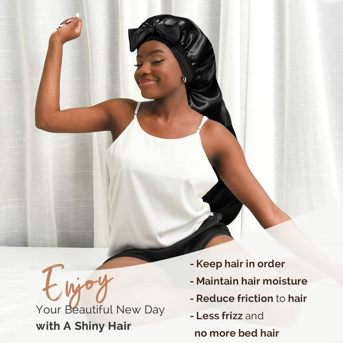 YANIBEST full-length bonnet laid flat showing generous 30-inch length benefit