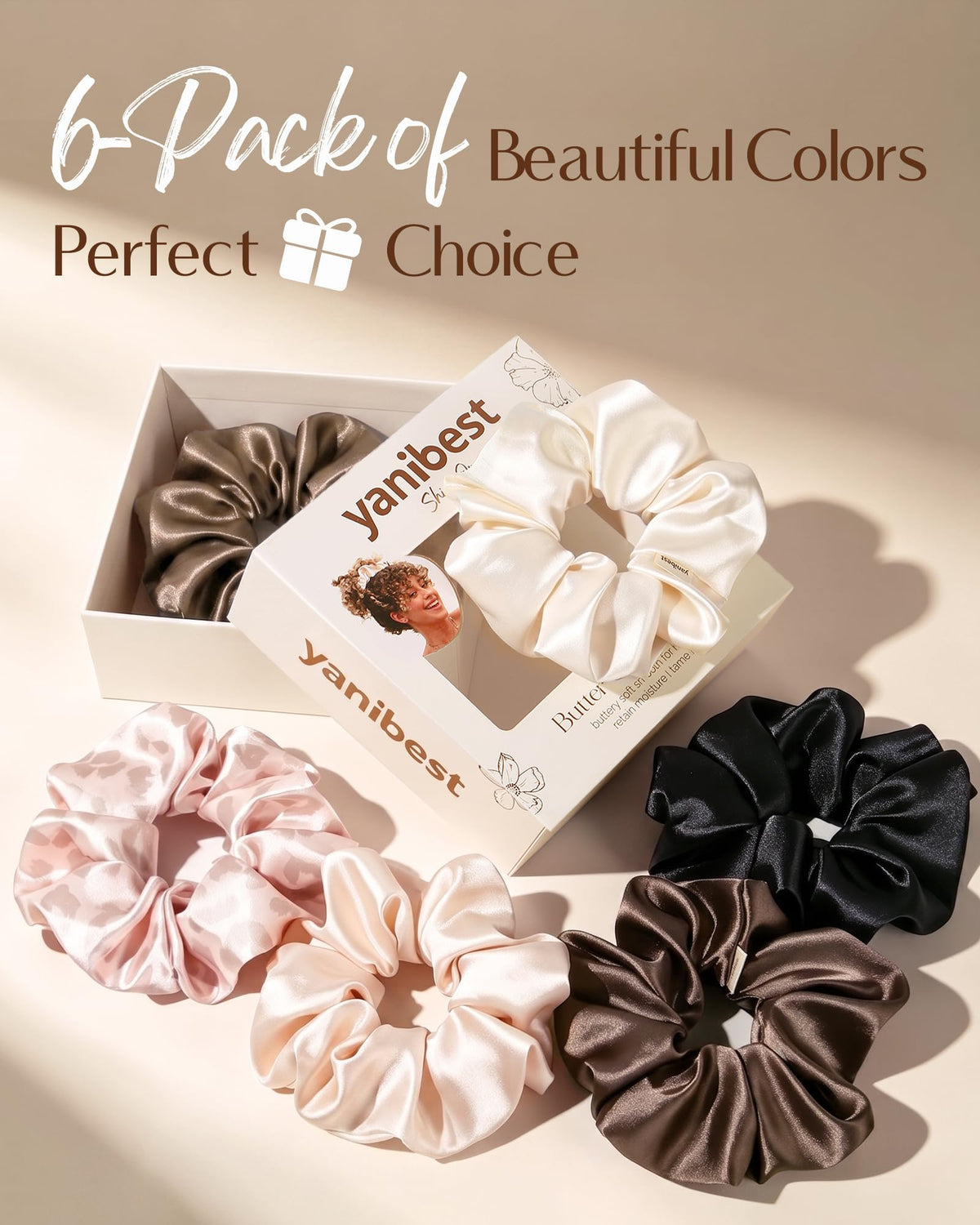 YANIBEST elegant gift box with six scrunchies for easy gifting and presentation