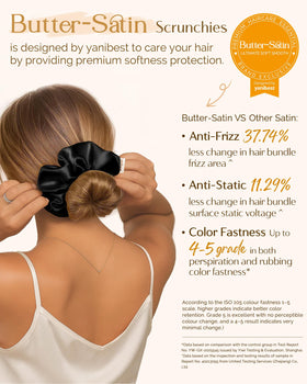 YANIBEST scrunchie in hand to show scale and soft stretch for comfortable hold