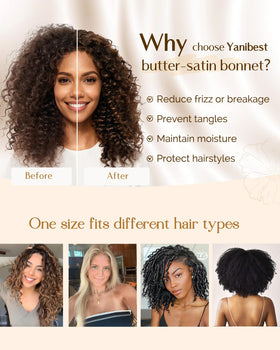 YANIBEST bonnet in bedroom scene demonstrating overnight hair protection benefit