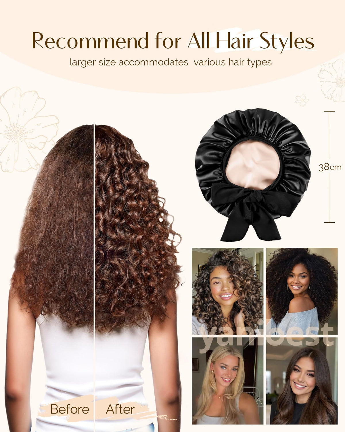 YANIBEST in use on curly hair while sleeping preserving curls and reducing frizz